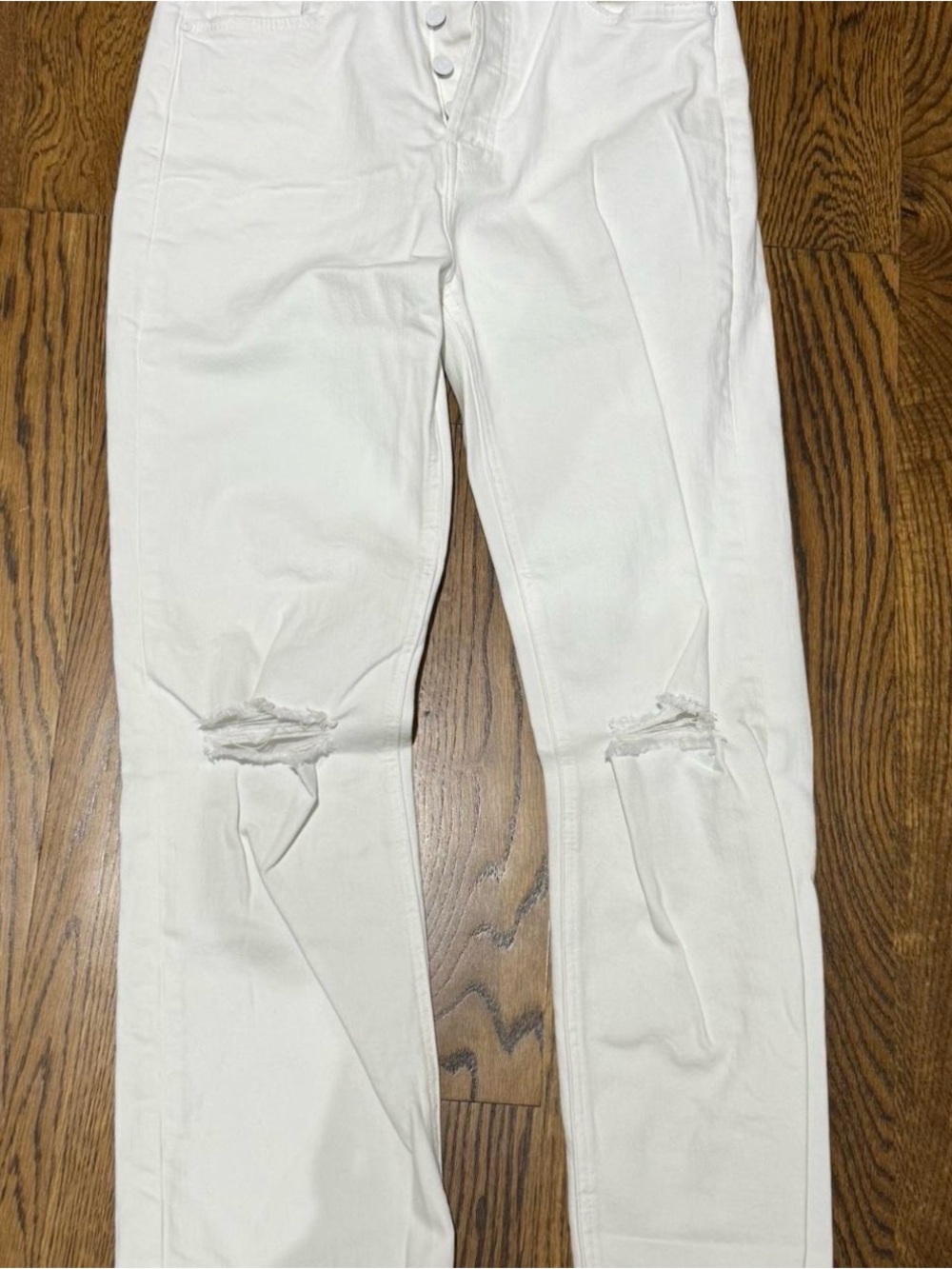 MOTHER White Skinny Distressed Knee Jeans